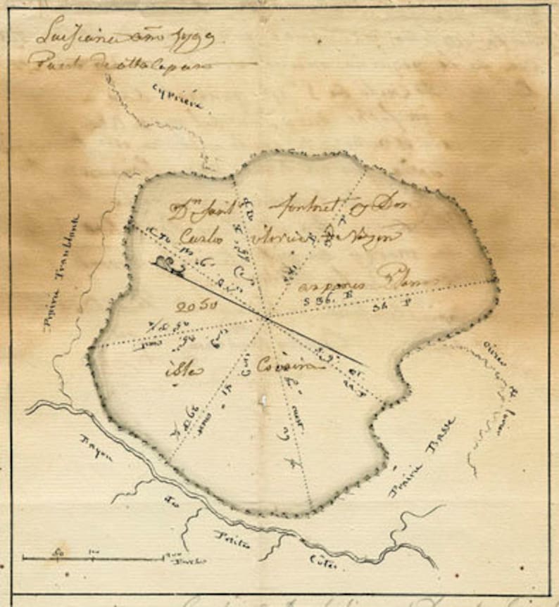 K&ouml;nnte beinhalten: Eine Vintage-Karte einer Insel mit handschriftlichem Text und Markierungen. Die Insel ist von Wasser umgeben und hat eine K&uuml;ste mit Buchten und Buchten. Die Karte ist in schwarzer Tinte auf cremefarbenem Papier gezeichnet.