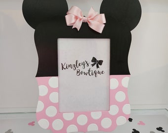 Minnie mouse inspired wood picture frame, 5x7 picture frame, birthday decor, room decor, first birthday, Minnie mouse birthday, choose color