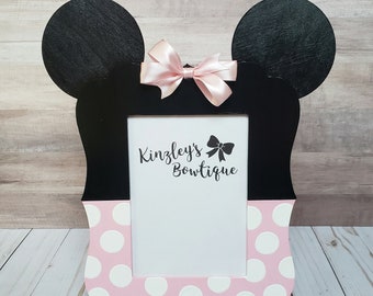 Minnie mouse inspired wood picture frame, 5x7 picture frame, birthday decor, room decor, first birthday, Minnie mouse birthday, choose color