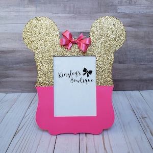 Minnie mouse inspired 5x7&quot; wood picture frame, glitter picture frame, minnie inspired frame, bday picture frame, minnie birthday, 4x6 frame