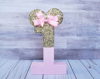 Minnie mouse inspired photo prop, age photo prop, paper mache number, photo prop, 8" paper mache number,  birthday decoration, centerpiece