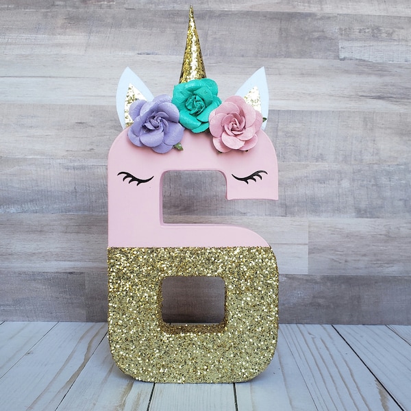 Unicorn theme paper mache numbers, photo prop, child photo prop, Unicorn birthday, Unicorn decor, cake smash, cake table decor, child photo