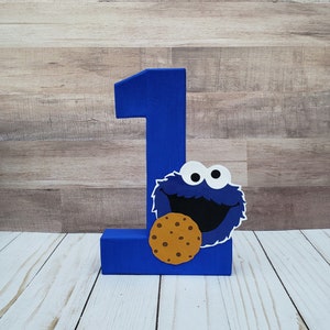 Cookie monster inspired paper mache number, age photo prop, cake smash number, cake table decor, baby first birthday decor, birthday decor