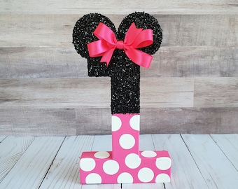 Minnie Mouse inspired paper mache number, age photo prop, paper mache number, photo prop, 8" paper mache number, birthday decoration