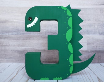 Dinosaur photo prop, dinosaur age birthday decor, paper mache number, age photo prop, boy birthday, dinosaur birthday,