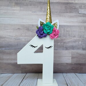 Unicorn age photo prop and birthday decoration, 8 paper mache number, photo prop, birthday decoration, centerpiece, unicorn party, standing image 9