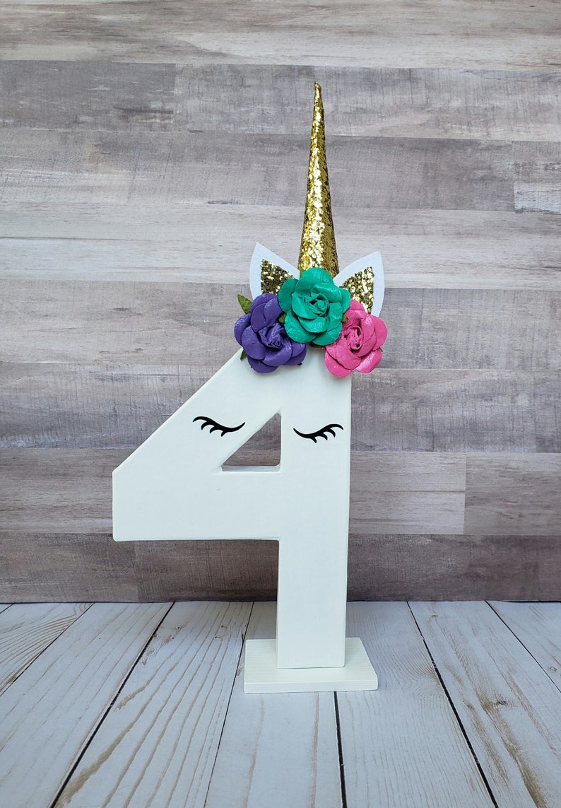 Unicorn age photo prop and birthday decoration, 8 paper mache number, photo prop, birthday decoration, centerpiece, unicorn party, standing image 9