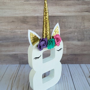 Unicorn age photo prop and birthday decoration, 8 paper mache number, photo prop, birthday decoration, centerpiece, unicorn party, standing image 8