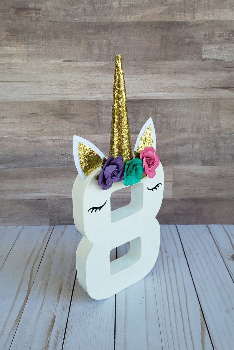 Unicorn age photo prop and birthday decoration, 8 paper mache number, photo prop, birthday decoration, centerpiece, unicorn party, standing image 8