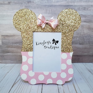 Minnie Mouse inspired 5x7" picture frame, Minnie inspired birthday decoration, picture frame, cake table decoration, girl birthday, glitter