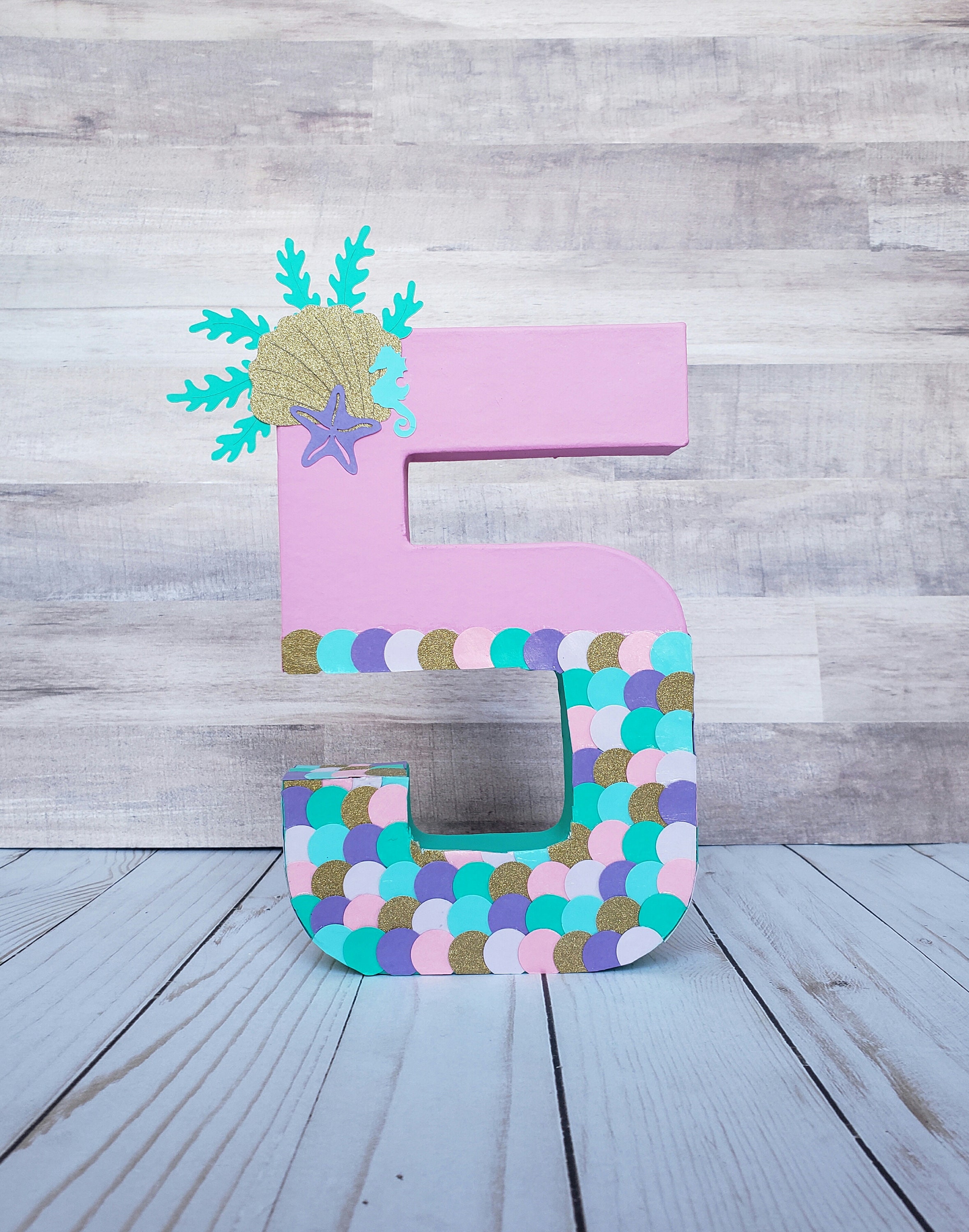 Mermaid Theme 8" paper mache number, Age photo prop, photo prop, child photo prop, mermaid birthday decor, mermaid, cake smash, cake table