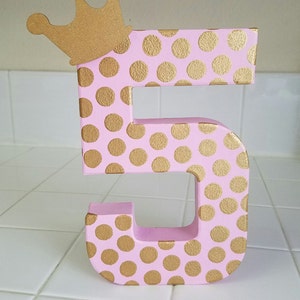 Paper mache number photo prop, Photo prop, Age photo prop, Age birthday decor, pink and gold birthday decor, 8 paper mache number, polkadot image 4