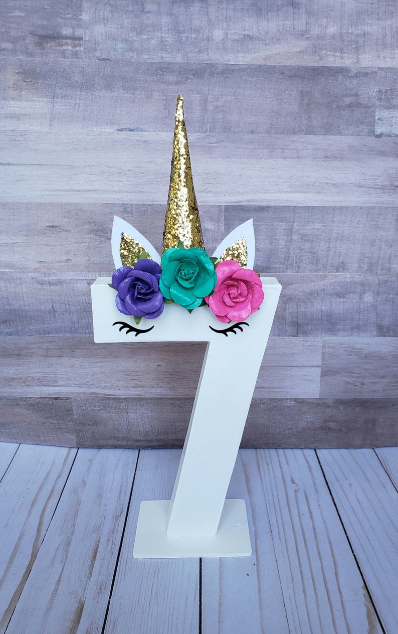 Unicorn age photo prop and birthday decoration, 8 paper mache number, photo prop, birthday decoration, centerpiece, unicorn party, standing image 10