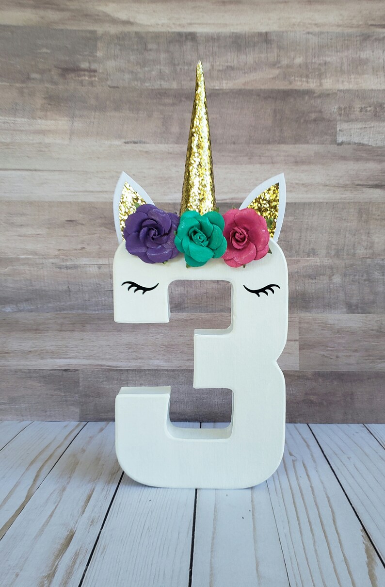 Unicorn age photo prop and birthday decoration, 8 paper mache number, photo prop, birthday decoration, centerpiece, unicorn party, standing image 4