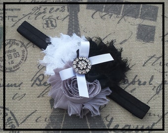 Shabby Chic Baby Headband, Flower Baby Headband, Newborn  display picture 1