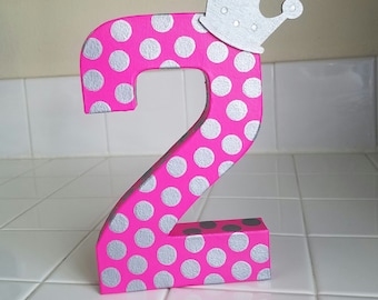 Paper mache number photo prop, photo prop, age photo prop, age birthday decor, hot pink and silver birthday decor, 8" paper mache number