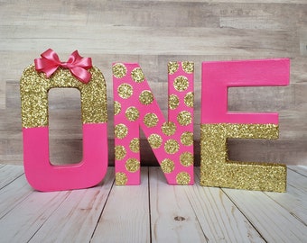 Paper mache age photo prop, photo prop, paper mache letters, birthday decoration, cake table decor, baby girl photo prop, cash smash decor