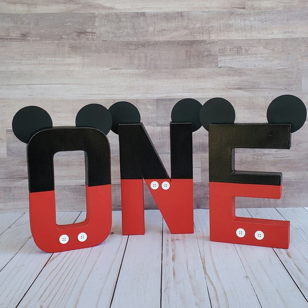 Mickey mouse inspired paper mache ONE photo prop, age photo prop, paper mache letters, photo prop, first bithday,