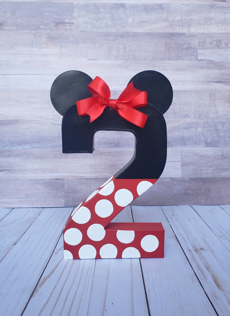 Minnie mouse inspired photo prop, minnie mouse birthday decoration, number photo prop, paper mache number, birthday number props, Photo prop image 2