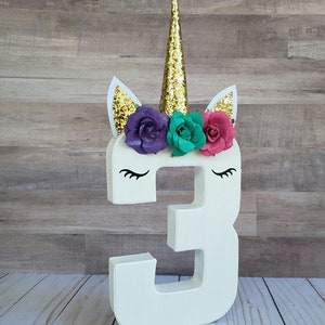 Unicorn age photo prop and birthday decoration, 8 paper mache number, photo prop, birthday decoration, centerpiece, unicorn party, standing image 7