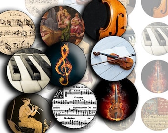 Classical musical instruments Digital Collage Sheet 1 inche Circles, 25mm, 1.5", 1.25", 30mm Bottlecaps Scrapbooking Pendants - td111