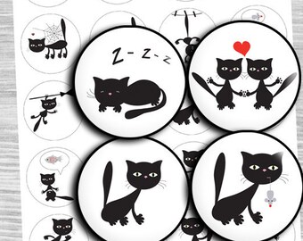Black Cat Collage Sheet, Round Images (Digital Download)
