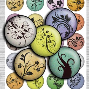 Circles Flowers Digital collage sheet  1.5&quot;, 1.25&quot;, 30mm, 1 inch Images for Pendants cabochon images, Instant Download Flowers,- td86