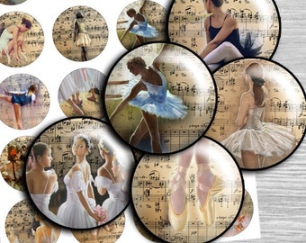 Dancers Ballet Digital Collage Sheet Circles 1 inch, 1.5", 1.25", 30mm - Images Pendants, Bottlecaps, Circles instant download - td237