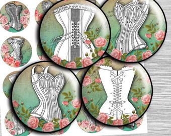 Corset Image Circles Digital Collage Sheet 1 inch,25mm, 1.5", 1.25", 30mm digital images instant download round cabochon - td113