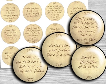Inspirational Words Collage Sheet: Circle Images for Pendants (Digital Download)