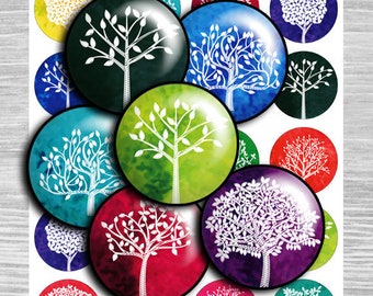 trees Digital collage sheet circles - Cabochon images 1.5", 1.25", 30mm, 1 inch 25mm circles Printable images Instant download- td308