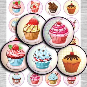 Cupcake digital collage sheet circles - td152 - 1.5&quot;, 1.25&quot;, 30mm, 1 inch - cabochon images Printable Download Circles Cameo  download