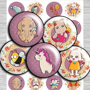 Circle Images Cartoon Manga Kawaii funny Digital Collage Sheet - td35 - 1.5&quot;, 1.25&quot;, 30mm, 1 inch Collage Sheet Pendants cameo bottlecaps