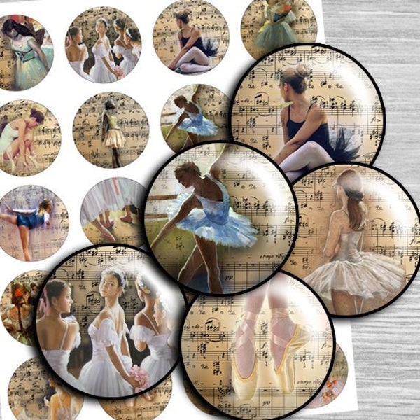 Dancers Ballet Digital Collage Sheet Circles 1 inch, 1.5", 1.25", 30mm - Images Pendants, Bottlecaps, Circles instant download - td237