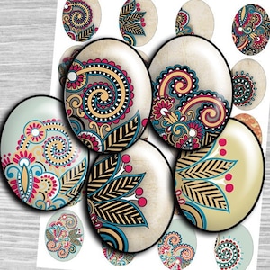 Paisley digital collage sheet oval - OV16 - 30 x 40mm ovals - Ovals Images Cabochons Printable Digital Image Instant download ovals