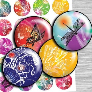 Images Flowers Circles floral rounds Digital collage sheet 1 inch, 25mm Rounds, 1.5&quot;, 1.25&quot;, 30mm  instant download images floral- td366