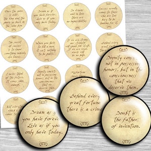 Inspirational Words and Sayings, Digital Collage Sheet 1 inch Circles, 1.5", 1.25", 30mm Circle Images, Round for pendant Bottlecaps - td44