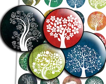 Trees images Digital Collage Sheet 1 inch image, 1.5", 1.25", 30mm Circle Images Cabochon printable instant download Bottle caps - td252