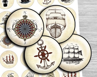 Maritime Digitale Collage Sheet Bilder - 1 Zoll 1,5", 1,25", 30mm - Cabochon Bilder Anhänger Flaschenkappen rund druckbar td39