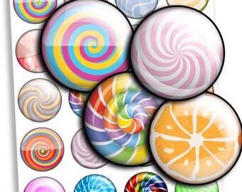 Lollipop sweet images digital collage sheet circles td361 - 1.5", 1.25", 30mm, 1 inch - Images for Bottlecaps instant download cabochon