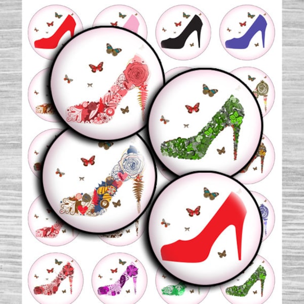 Fashion Shoes Digital Collage Sheet images printable - td19 - 1.5", 1.25", 30mm, 1 inch round Images Bottle Caps - Instant Download circles