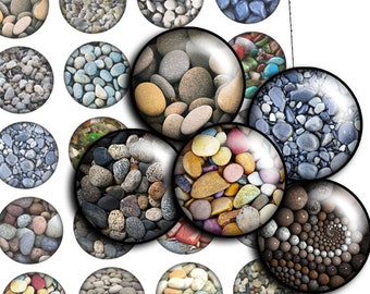 Pebbles images Digital collage 1 inch,1.5", 1.25", 30mm circles bottlecaps stones images Instant download printable - td390