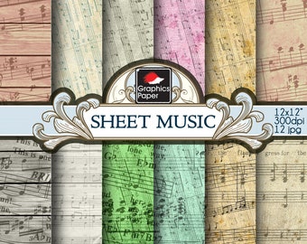 Music Sheet Digital Paper: 12 Printable Musical Score Patterns (Digital Download)