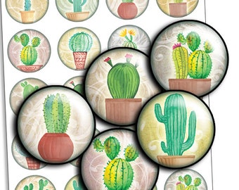 Cactus images Digital Collage Sheet Download Cabochon, 1 inch Round and 1.5", 1.25", 30mm Circle Downloads, bottlecaps images td337