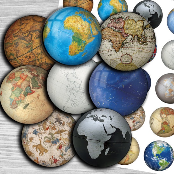 Real world maps and globes digital collage sheet 1.5", 1.25", 30mm, 1 inch, Jewelry Supplies, Pendants, cabochon, images glass- td97