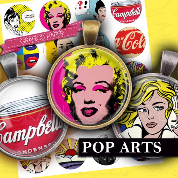 Pop Arts Painters Digital Collage Sheet - td210 - 1.5 », 1.25 », 30mm, 1 pouce Circle Images Instant Download Pendentifs cabochon Bottle Caps