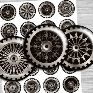 Gear images digital collage sheet round - td274 - 1.5&quot;, 1.25&quot;, 30mm, 1 inch - circles pendant,images cabochon, Bottlecaps digital round
