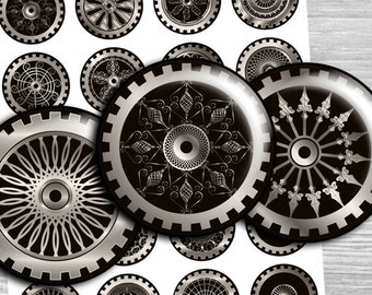 Steampunk Gear Collage Sheet: Circle Pendants, Bottlecaps (Digital Download)