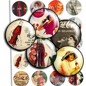 Coca Cola Images Digital Collage Sheet Vintage 1 inch printable, 25mm, 1.5&quot;, 1.25&quot;, 30mm Rounds Images cocacola, bottle caps- td262
