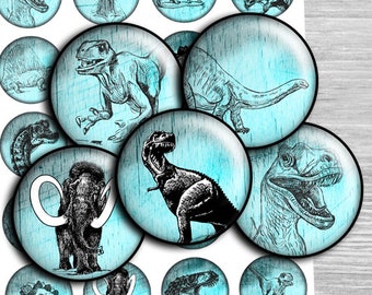 Dinosaurs Digital collage sheet Cabochon images 1 inch, 1.5", 1.25", 30mm round Printable images Instant download bottle caps td345